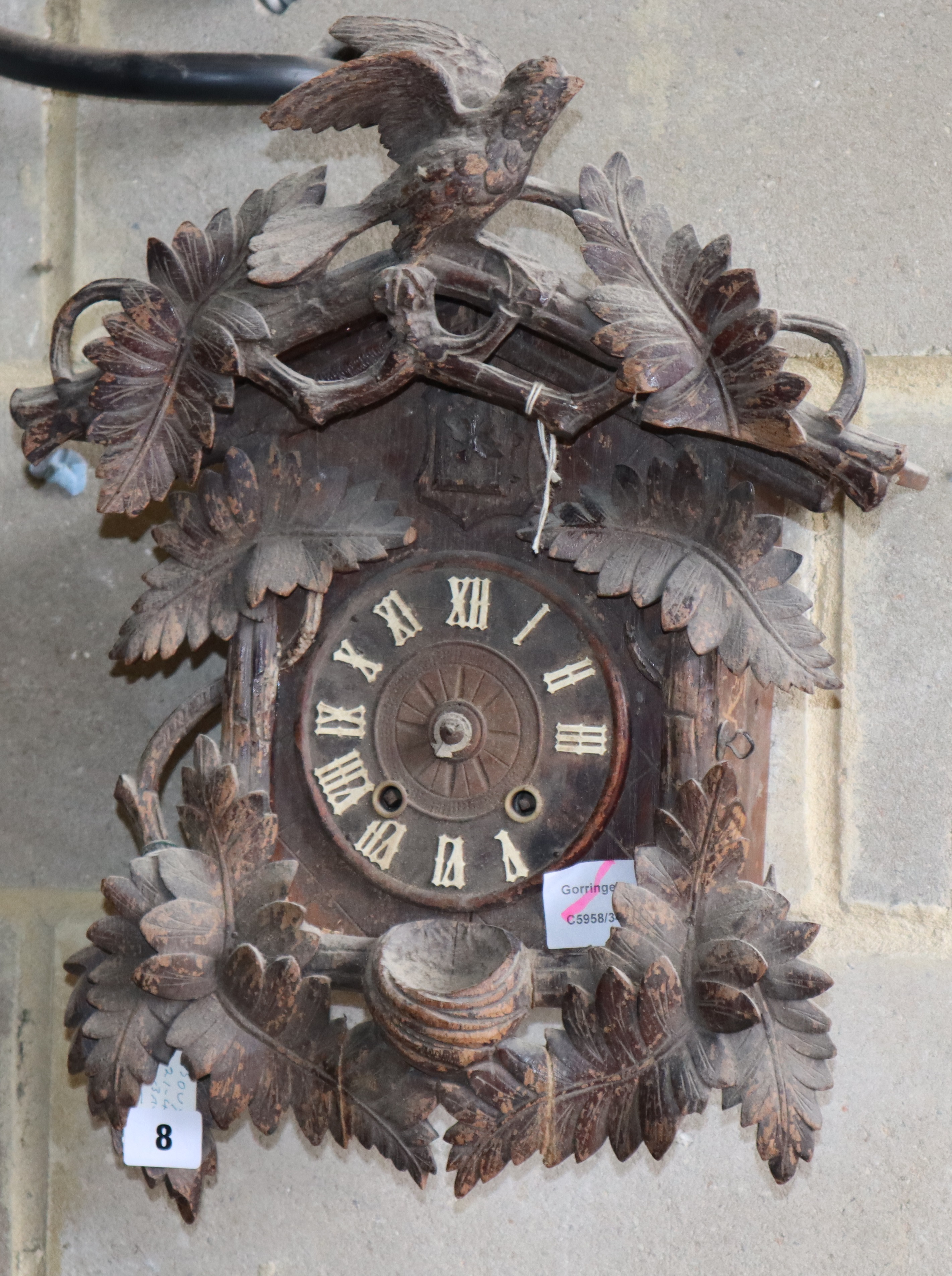 A late 19th century Black Forest cuckoo clock, W.33cm, D. 14cm, H.42cm